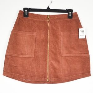 Mauve Zip Up Corduroy Mini Skirt